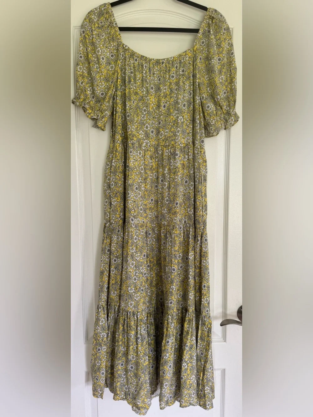 NWT J.Crew Yellow Floral Maxi Dress Medium Cottagecore Puff Sleeve Smocked Boho